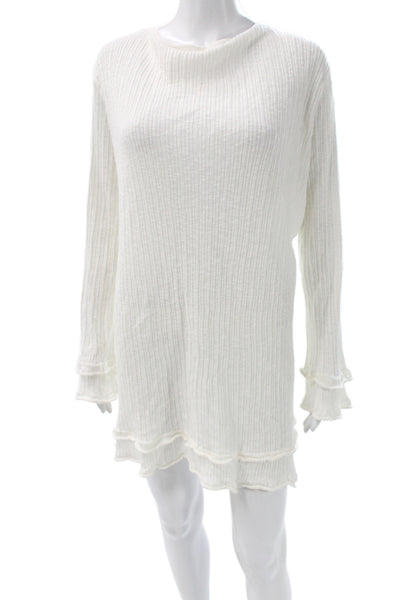 Dissh Women Sweater Dress Ivory Cowl Neck Long Sleeve Linen Striped Size L