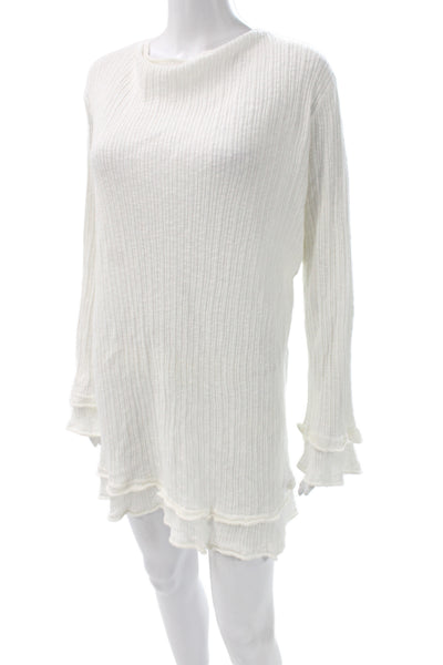 Dissh Women Sweater Dress Ivory Cowl Neck Long Sleeve Linen Striped Size L