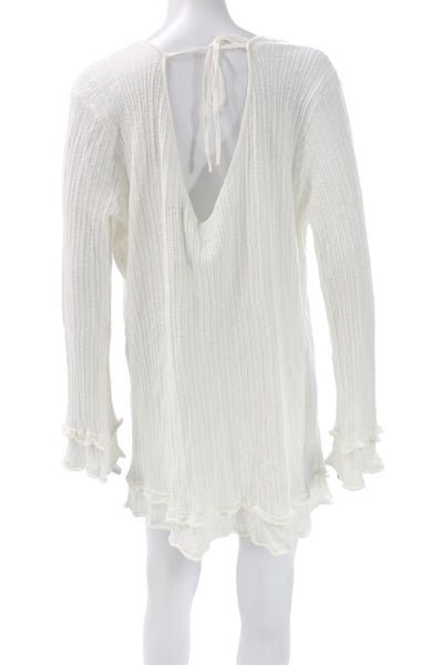 Dissh Women Sweater Dress Ivory Cowl Neck Long Sleeve Linen Striped Size L