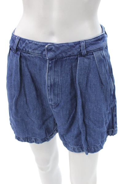 The New Society Women Paperbag Blue Lyocell Shorts Button Size L