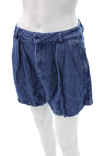 The New Society Women Paperbag Blue Lyocell Shorts Button Size L