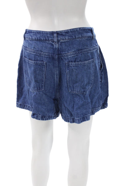 The New Society Women Paperbag Blue Lyocell Shorts Button Size L