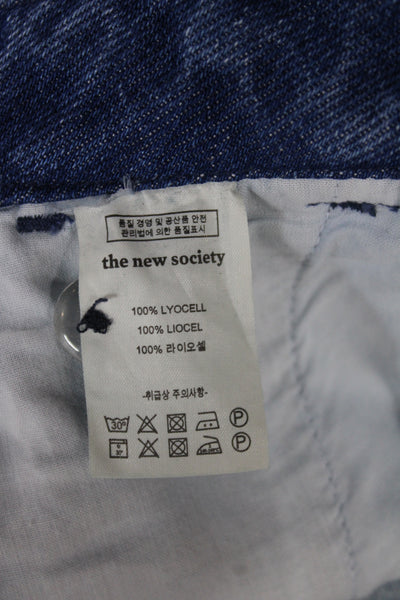 The New Society Women Paperbag Blue Lyocell Shorts Button Size L