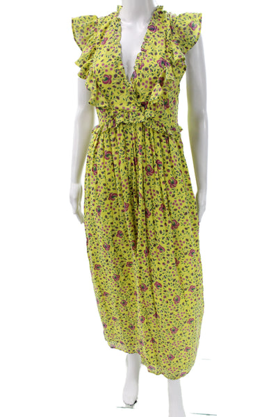 Banjanan Womens Maxi Floral V-Neck Sleeveless Cotton Zip Dress Size M