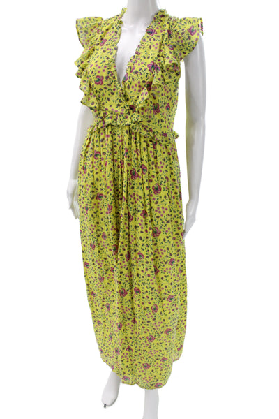 Banjanan Womens Maxi Floral V-Neck Sleeveless Cotton Zip Dress Size M