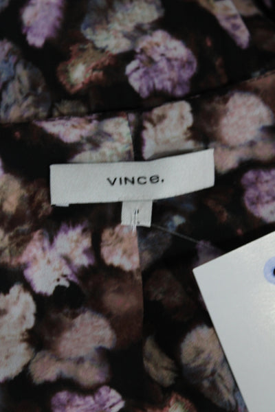 Vince Women A-Line V-Neck Black Floral Midi Dress Long Sleeve Size 0