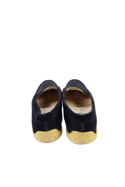 Tods Womens Slip On Round Toe Suede Loafers Navy Beige Size 37