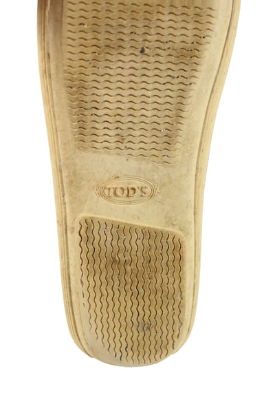 Tods Womens Slip On Round Toe Suede Loafers Navy Beige Size 37