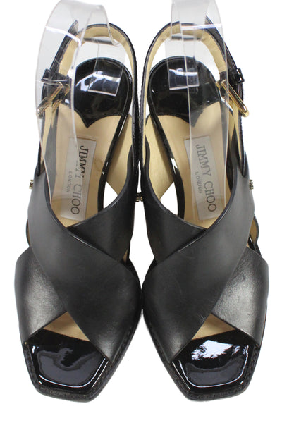 Jimmy Choo Womens Block Heel Cross Strap Slingback Sandals Black Size 36