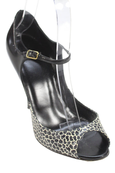 Pierre Hardy Womens Stiletto Snakeskin Trim Peep Toe Pumps Black White Size 36