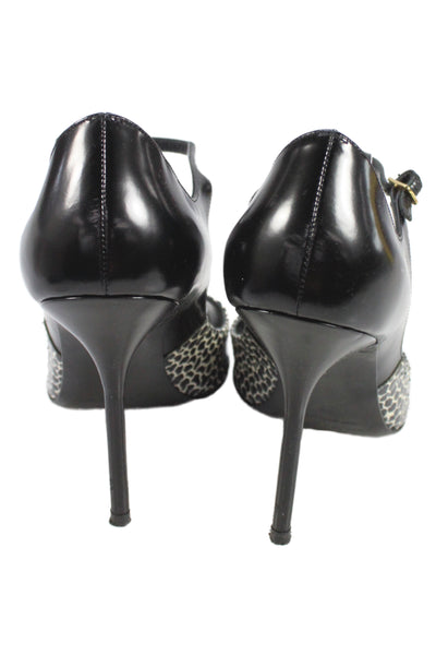 Pierre Hardy Womens Stiletto Snakeskin Trim Peep Toe Pumps Black White Size 36