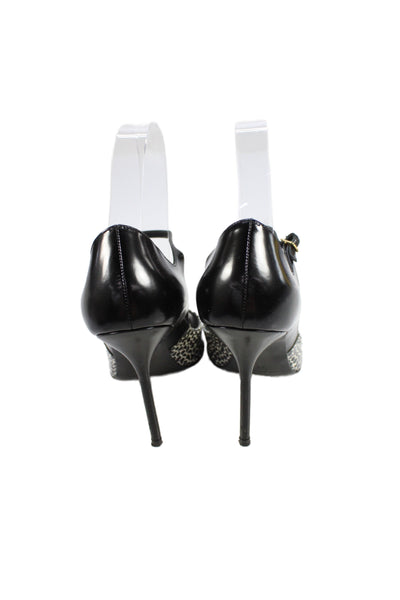 Pierre Hardy Womens Stiletto Snakeskin Trim Peep Toe Pumps Black White Size 36