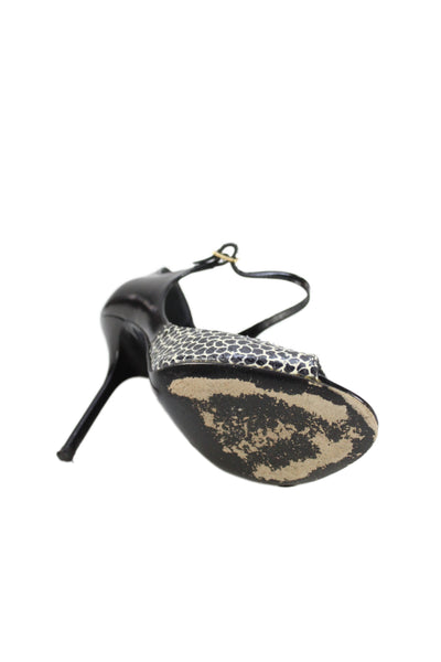 Pierre Hardy Womens Stiletto Snakeskin Trim Peep Toe Pumps Black White Size 36