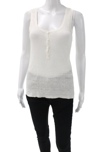 Nili Lotan Womens White Ribbed Henley Tank Sleeveless Size XS