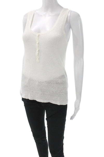 Nili Lotan Womens White Ribbed Henley Tank Sleeveless Size XS