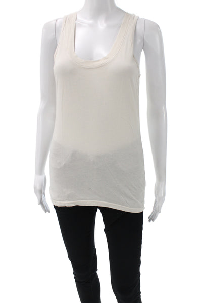 Monrow Women Basic Scoop Neck Beige Tank Top 50% Cotton Sleeveless Size S