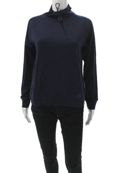 Cozy Earth Women Bamboo Cowl Neck Hoodie Blue Drawstring Size S
