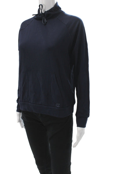 Cozy Earth Women Bamboo Cowl Neck Hoodie Blue Drawstring Size S