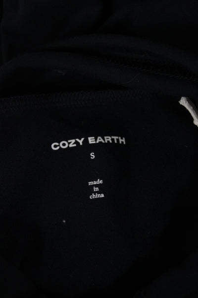 Cozy Earth Women Bamboo Cowl Neck Hoodie Blue Drawstring Size S