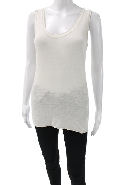 Labo.Art Womens Ivory Linen Scoop Neck Sleeveless Basic Tank Size S