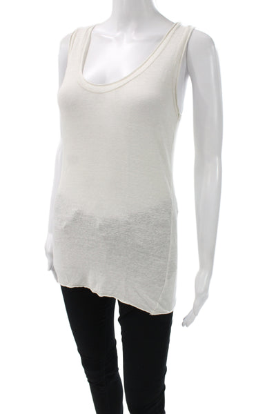 Labo.Art Womens Ivory Linen Scoop Neck Sleeveless Basic Tank Size S