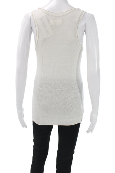 Labo.Art Womens Ivory Linen Scoop Neck Sleeveless Basic Tank Size S