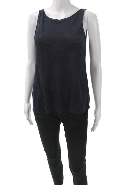 Theory Womens Sleeveless Scoop Neck Linen Tank Blue Petite Size XS