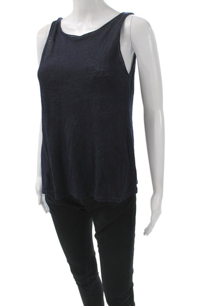 Theory Womens Sleeveless Scoop Neck Linen Tank Blue Petite Size XS