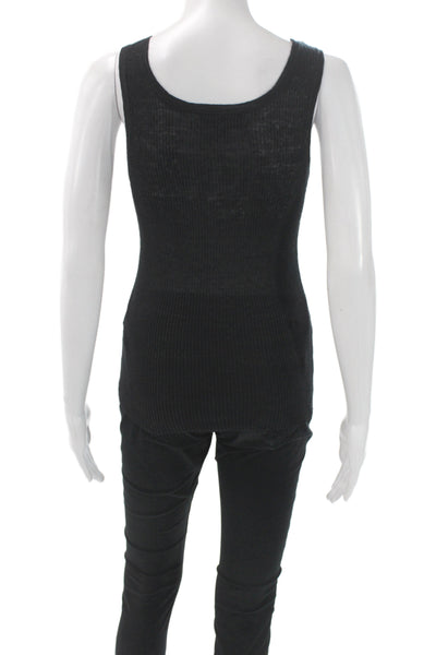 Nili Lotan Women Basic Sleeveless Henley Linen Tank Black Size XS