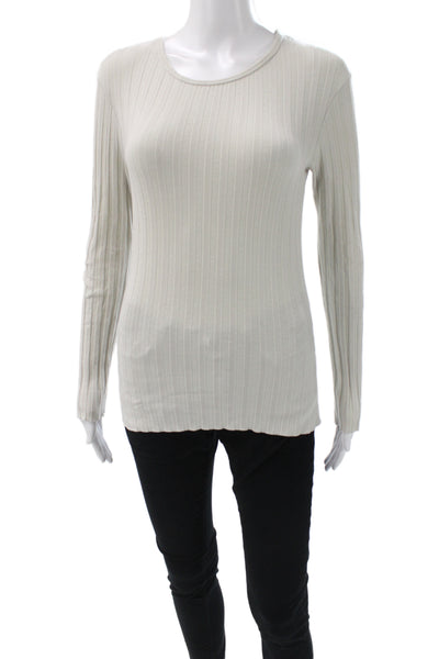 Simon Miller Women Basic Striped Scoop Neck Long Sleeve T-Shirt Gray Size 1
