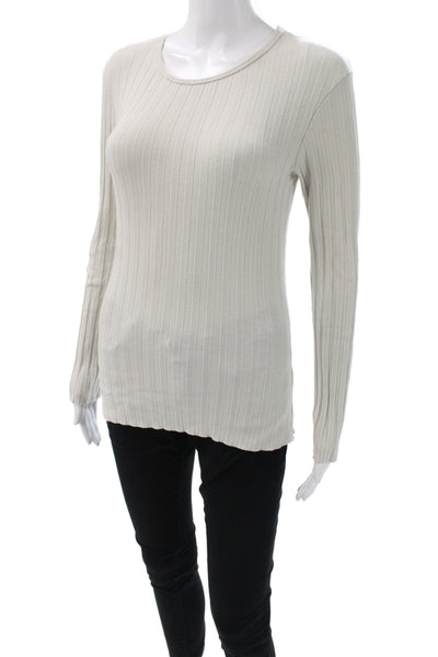Simon Miller Women Basic Striped Scoop Neck Long Sleeve T-Shirt Gray Size 1