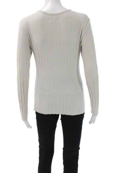 Simon Miller Women Basic Striped Scoop Neck Long Sleeve T-Shirt Gray Size 1
