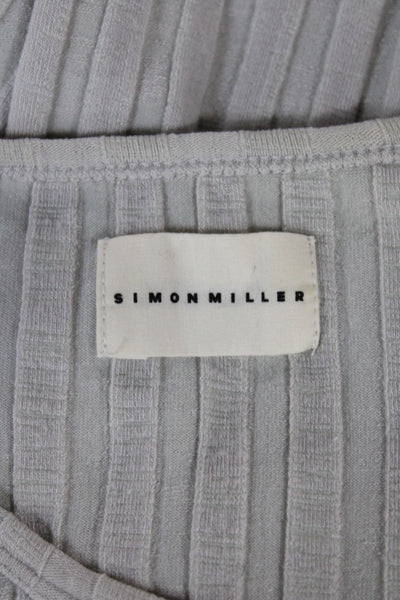 Simon Miller Women Basic Striped Scoop Neck Long Sleeve T-Shirt Gray Size 1