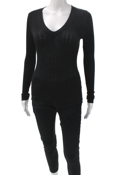 Cotton By Autumn Cashmere Women Pullover V-Neck Black Size S