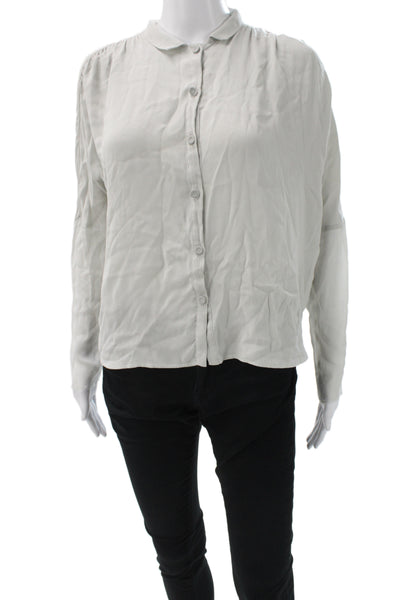 Kristensen Du Nord Women Collared Silk Long Sleeve Basic Blouse Gray Size 0