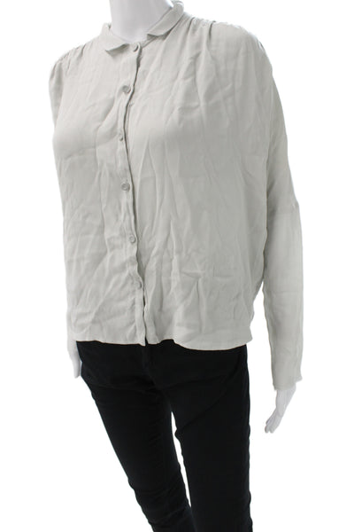Kristensen Du Nord Women Collared Silk Long Sleeve Basic Blouse Gray Size 0