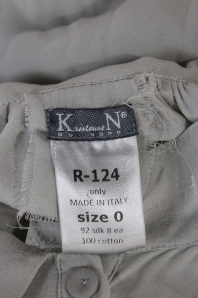 Kristensen Du Nord Women Collared Silk Long Sleeve Basic Blouse Gray Size 0