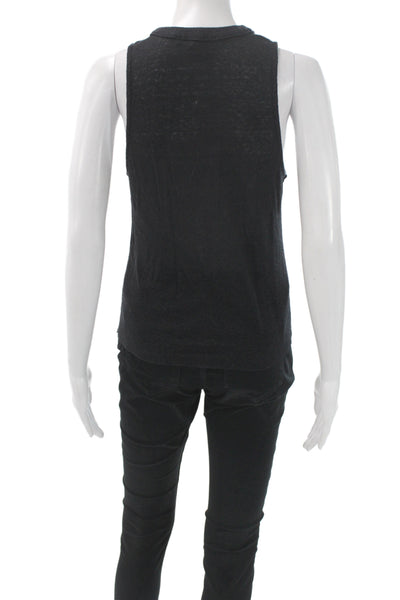 The Range Women Black Henley Button Sleeveless Tank Basic 50% Linen Size S