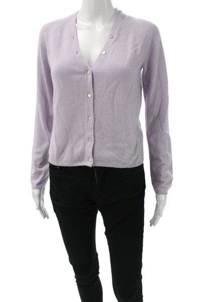 Vince Women Cardigan V-Neck Purple Fine Gauge Knit Long Sleeve Size S