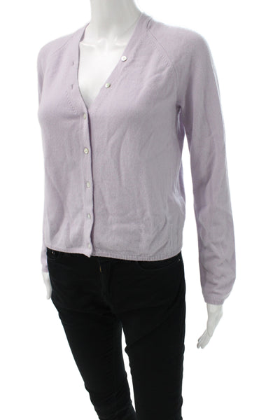 Vince Women Cardigan V-Neck Purple Fine Gauge Knit Long Sleeve Size S