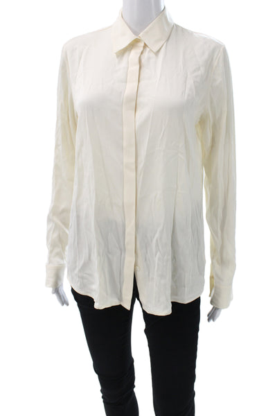The Row Women Basic Collared Button-Up Blouse Ivory Long Sleeve Size 4