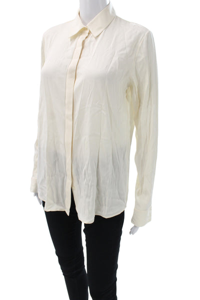 The Row Women Basic Collared Button-Up Blouse Ivory Long Sleeve Size 4