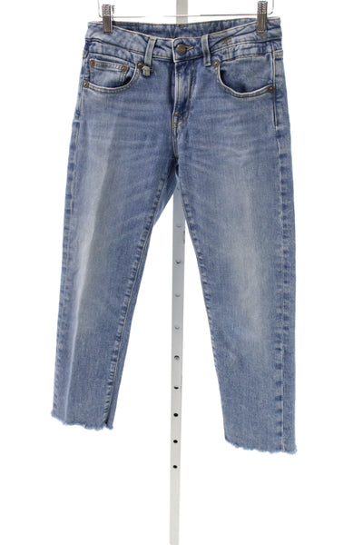 R13 Womens Cropped Blue Cotton Jeans Mid Rise 24 Inseam Size 25