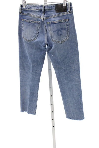 R13 Womens Cropped Blue Cotton Jeans Mid Rise 24 Inseam Size 25