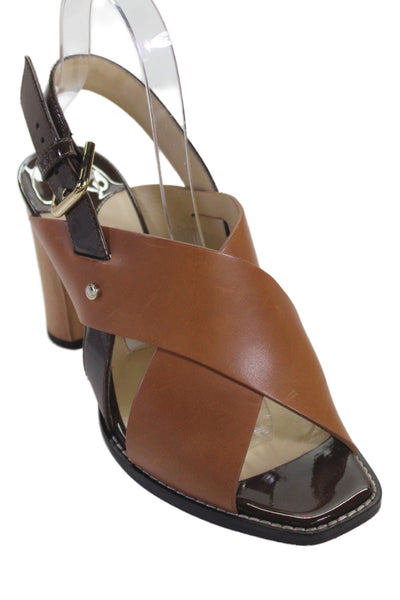 Jimmy Choo Womens Block Heel Cross Strap Slingback Sandals Brown Size 36