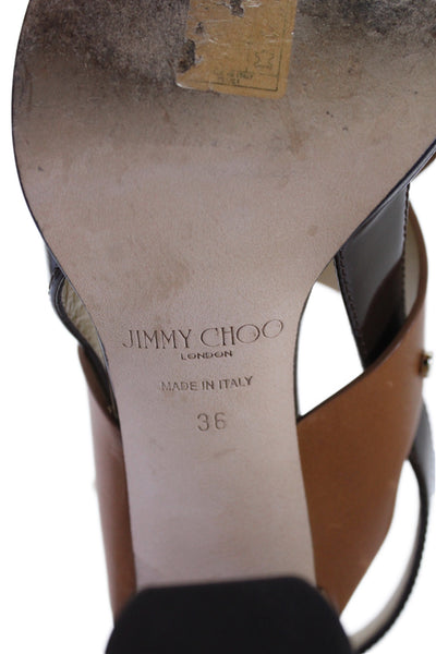 Jimmy Choo Womens Block Heel Cross Strap Slingback Sandals Brown Size 36