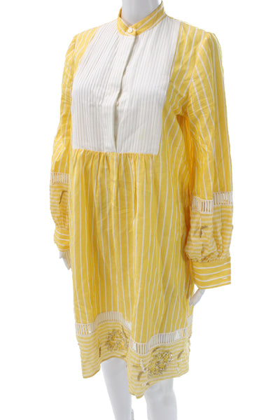Kiton Women Shirt Dress Yellow Striped Long Sleeve Cotton Size 42