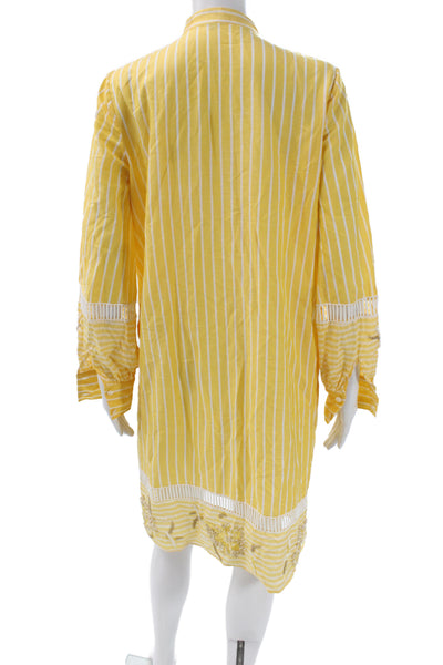 Kiton Women Shirt Dress Yellow Striped Long Sleeve Cotton Size 42