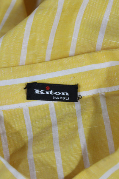 Kiton Women Shirt Dress Yellow Striped Long Sleeve Cotton Size 42