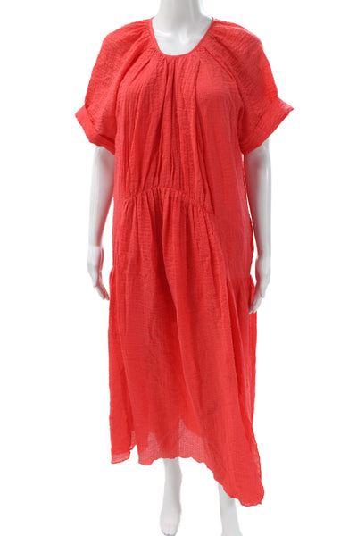 Mother Of Pearl Women Maxi Dress Red Organic Cotton Short Sleeve Size S